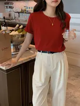 ベーシックな無地のラウンドネック半袖Tシャツ【多色展開・韓国風】（セットアップ対応）