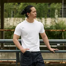 白色純綿半袖Tシャツ【ラウンドネック・ストレッチ・メンズ】