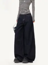 デニムパンツ レディース ネイビー 原色 ストレート ワイド アメリカンスタイル 秋「CHOCOOLATE」