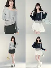 斜め肩デザインのスウェットシャツ【女性用・露肩・フィット感・春季向け】
