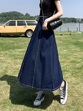 ハイウエストデニムAラインスカート【レディース・ロング・梨型体型対応・カジュアル】