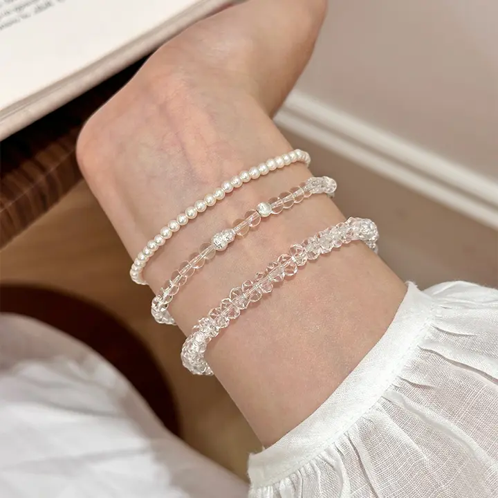 天然白水晶ブレスレット【女性用・感情安定・夏用デザイン】