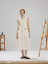 金属ファスナー付きコットン混紡タンクトップ【シンプルデザイン・ウエストゴム・Aラインスカート】（セットアップ対応）
