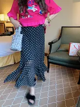 大きいサイズのドット柄スリット入りスカート【夏用・体型カバー・ロング丈】（セットアップ対応）