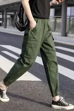 カーキ色 レディース春秋用作業パンツ【小柄対応・束脚デザイン・カジュアルハレムパンツ】