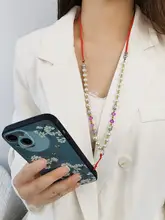 手編みの携帯用ストラップ【首掛け・古風・パールデザイン・ durable】