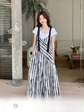 カジュアルTシャツ付きストライプサロペットパンツ【夏用・ロング丈・フィット】（セットアップ対応）
