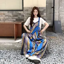 グラデーションブルーのサロペットパンツ【夏用・ワイドレッグ・女性用】（セットアップ対応）