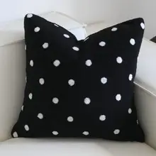 クッションカバー ボア 刺繍 水玉 モノクロ ワビサビ リビング ソファ インテリア