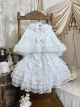 白色の毛絨むすび蝶結び付きカシミアケープ【ロリータスタイル・暖かい】