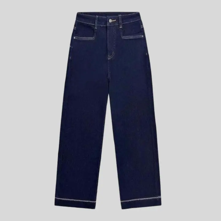 冬用 加厚フリース 水洗いダメージ加工のワイドレッグデニムパンツ【シンプルスタイル・スリム効果】
