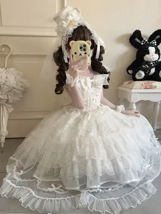 白糖少女デザインの軽やかな花嫁風Lolitaワンピース【ジャンパースカート・ノースリーブ】