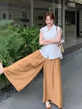 爽やかでスタイリッシュな白いシャツ【夏用・軽やかなオレンジのワイドパンツ】（セットアップ対応）