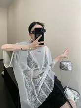 レディース 夏用 透かし編みデザイン Tシャツ【ゆったりシルエット・ショートスリーブ・レトロスタイル】