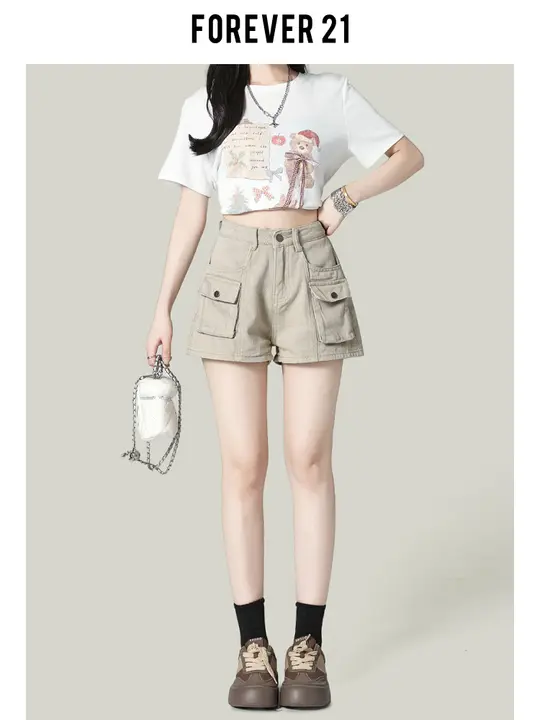 Forever 21 アメリカン レトロ カーキ カーゴ ショーツ