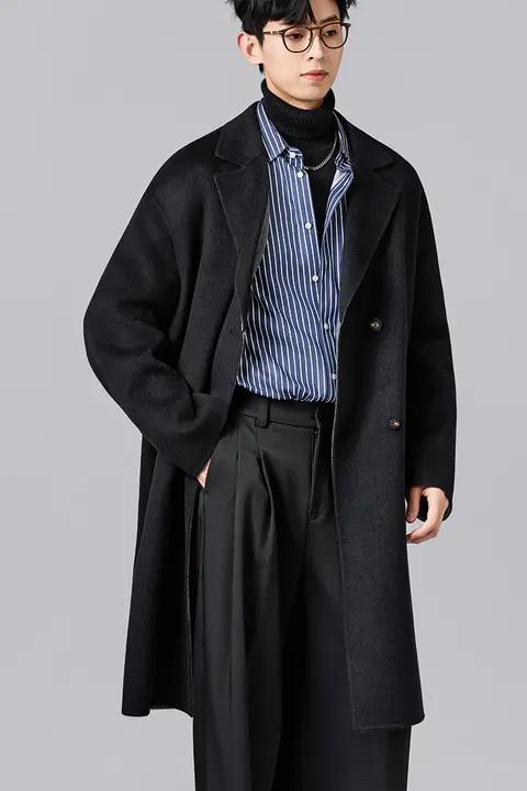 シルクとカシミヤ混紡のダブルフェイスコート【メンズ・秋冬用・ダブルブレスト・通勤対応】