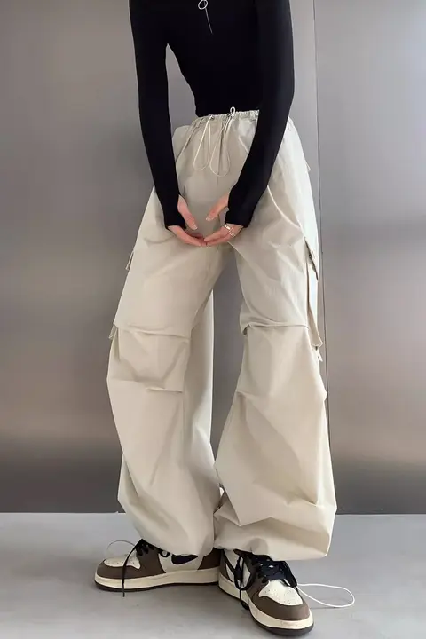 PAPERLLL 抽織デザインのワイドストレートパンツ【ホワイト・カジュアル・女性用】