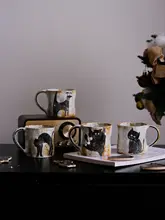 猫デザインの手作りマグカップ【ビンテージ風・陶器製・ラテアート対応】
