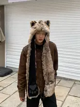 ファー付きフルコーディネート帽子＆マフラー＆手袋【ユニセックス・オオカミの耳デザ イン】（セットアップ対応）