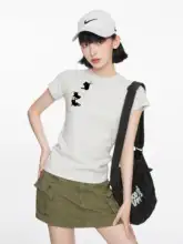 猫デザイン 半袖 Tシャツ レディース 夏用 スリムデザイン グレー プリント