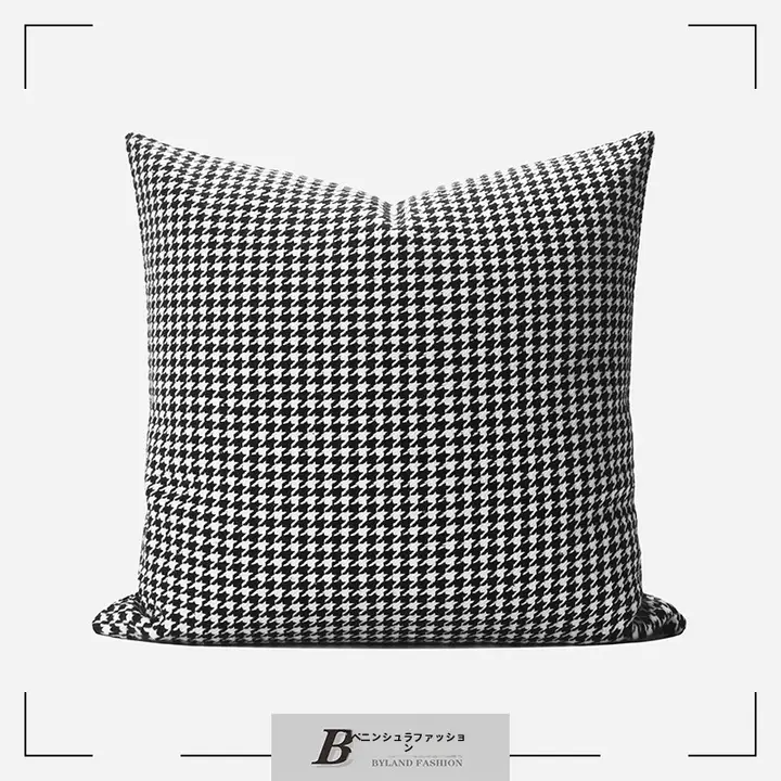 千鳥柄モダンリビング用クッション【ブラックホワイト・綿麻・ソファ用】