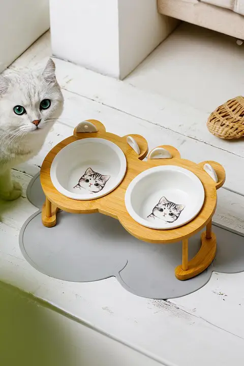 猫用陶器ダブルボウル【エコノミーデザイン・給水器・子猫用・斜口】
