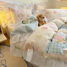 春夏用カートンデザインの全棉ベッドカバー【学生向け・清新スタイル・三点セット（セットアップ対応）】