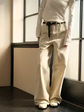 デニムパンツ レディース ハイウエスト ワイドストレート ヴィンテージ 着痩せ スタイルアップ オフホワイト 秋冬「trou noir」