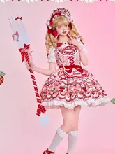 クマのストロベリーガーデン ロリータ風ストライプリボンワンピース（セットアップ対応）