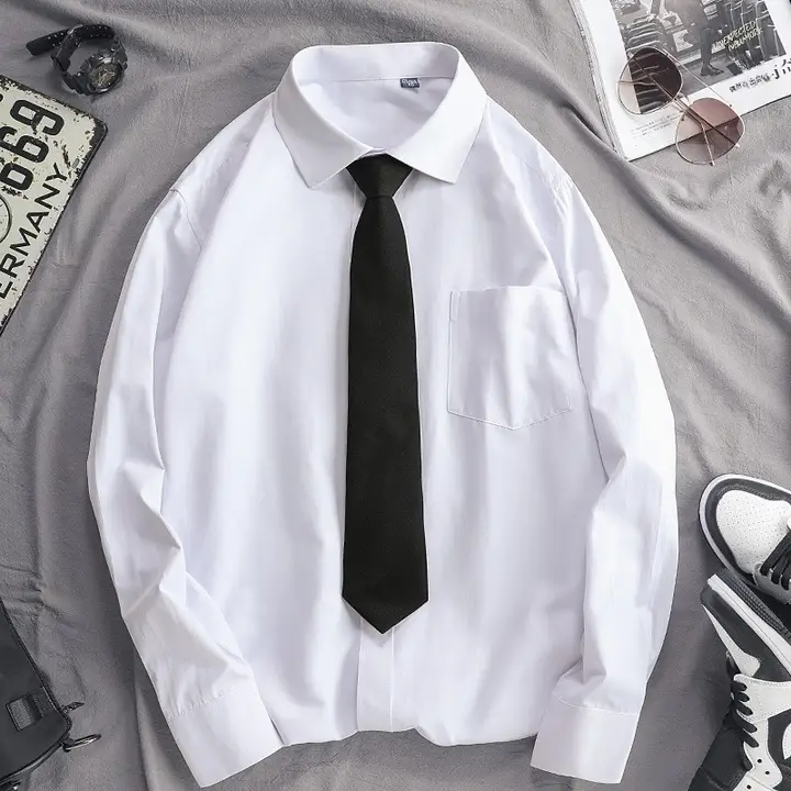 DK制服 メンズ長袖白シャツ【襟付き・リボン・カジュアル・大サイズ】
