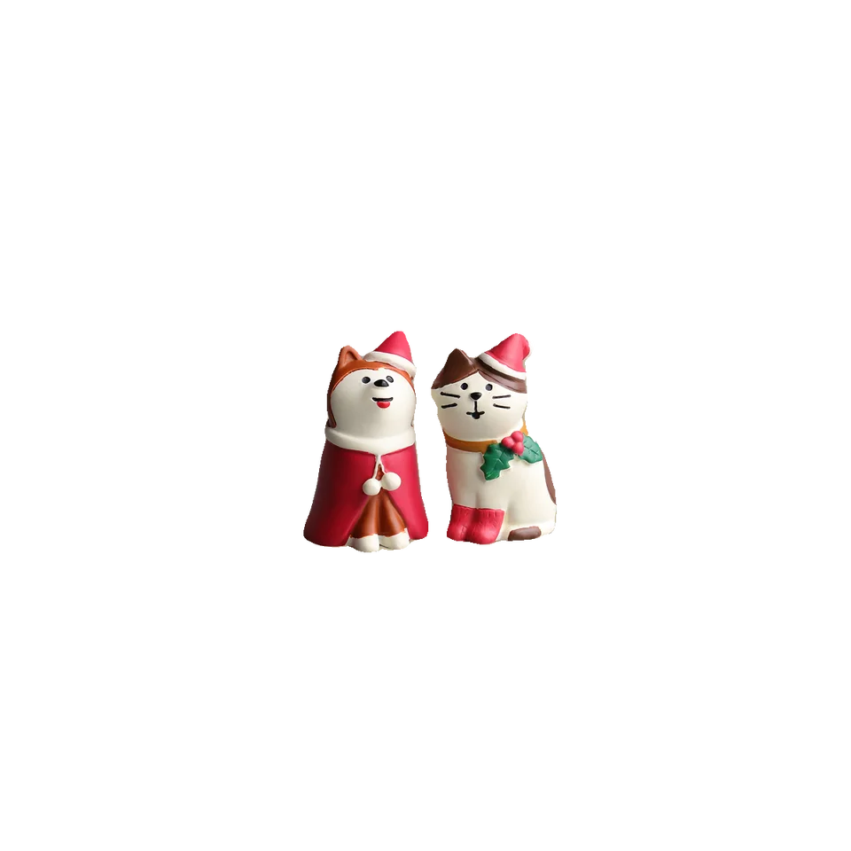 可愛い猫と柴犬のクリスマスデコレーションフィギュア【デスクや車載用・小型ギフト】