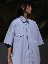 夏用シンプル無地カジュアルシャツ【男女兼用・短袖・ゆったりタイプ】