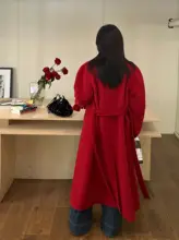 Scout 100%ウールレッドウエストシェイプ中長丈スコットランドスタイルコート【女性用・羊腿袖】