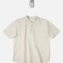 スタンドカラーTシャツ メンズ 綿麻 チャイナテイスト 半袖 ゆったり 大きいサイズ 薄手 カジュアル 夏