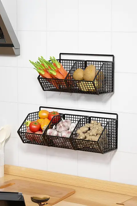 葱・生姜・ニンニク収納バスケット【キッチン用・壁掛け・調味料ケース】