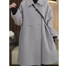 小柄向け ダブルブレスト中長丈ウールコート【フラップカラー・二重仕立て・スリムフィット】