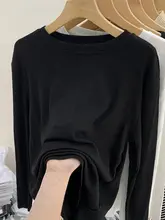 白色の長袖ニットTシャツ【ラウンドネック・リブ編み・サイドスリット・春秋用】