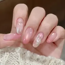 柔らかな月光のようなパール仕上げのヌードカラー爪【手作り・アセテート製・ネイルアート】
