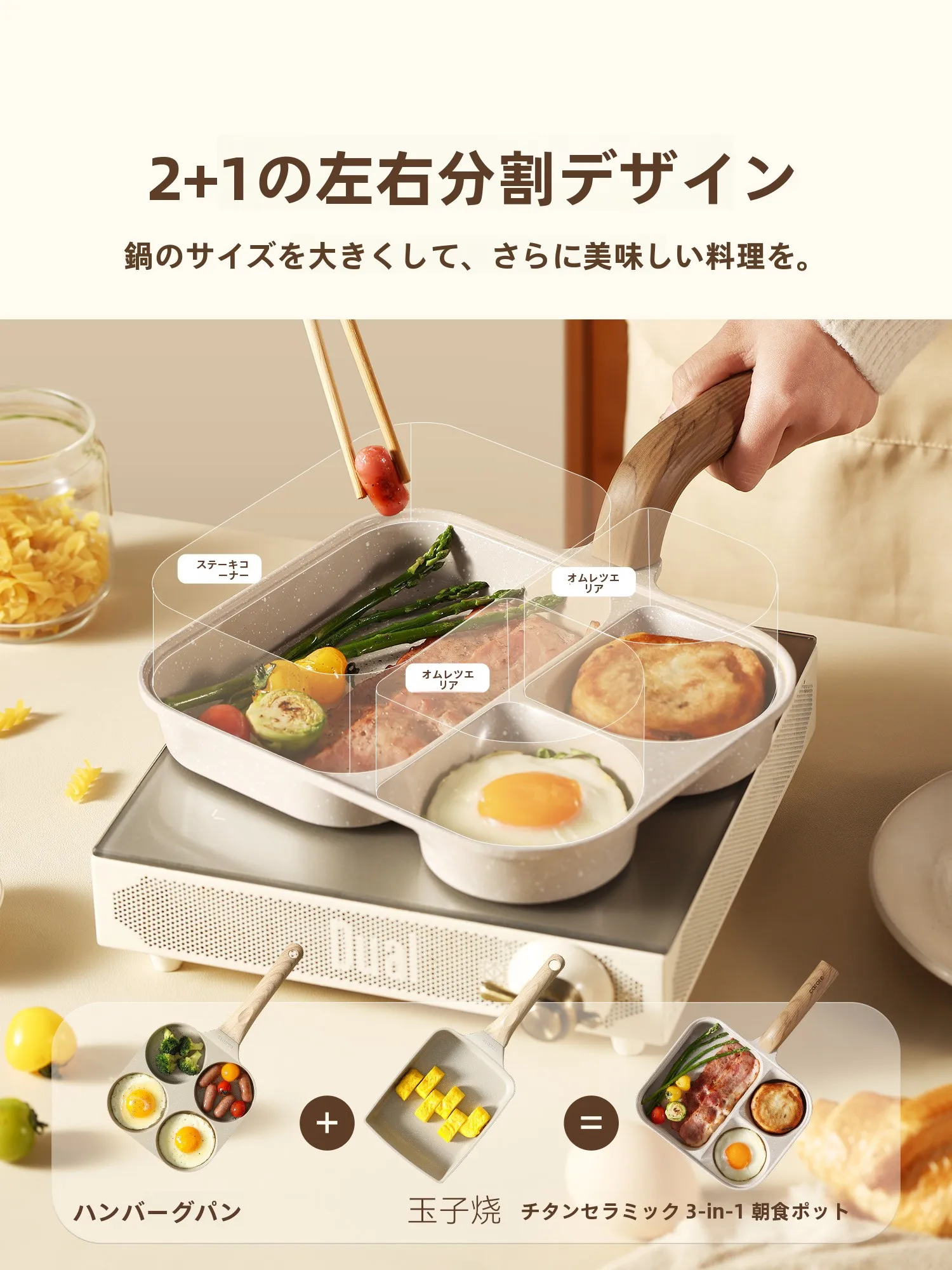 CAROTE 5in1 多機能朝食調理器：卵・ハンバーガー・焼き物対応の実用性と使い方