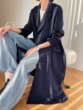 女性用 中長丈ウエスト絞りトレンチコート【ノーコクボ・しわになりにくい・ブルー】