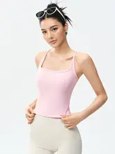 速乾性のスポーツタンクトップ【女性用・胸パッド付き・ヨガ・フィットネスウェア・美しいバックデザイン】