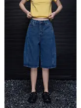 青いデニムショートパンツ【フィット・カジュアル・ゆったりとしたデザイン】（セットアップ対応）