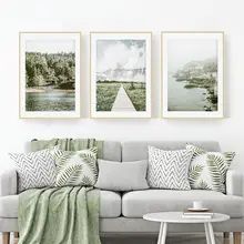 小清新デザインの三連壁掛けアート【緑の風景・リビング・バスルーム用・装飾画】（セットアップ対応）