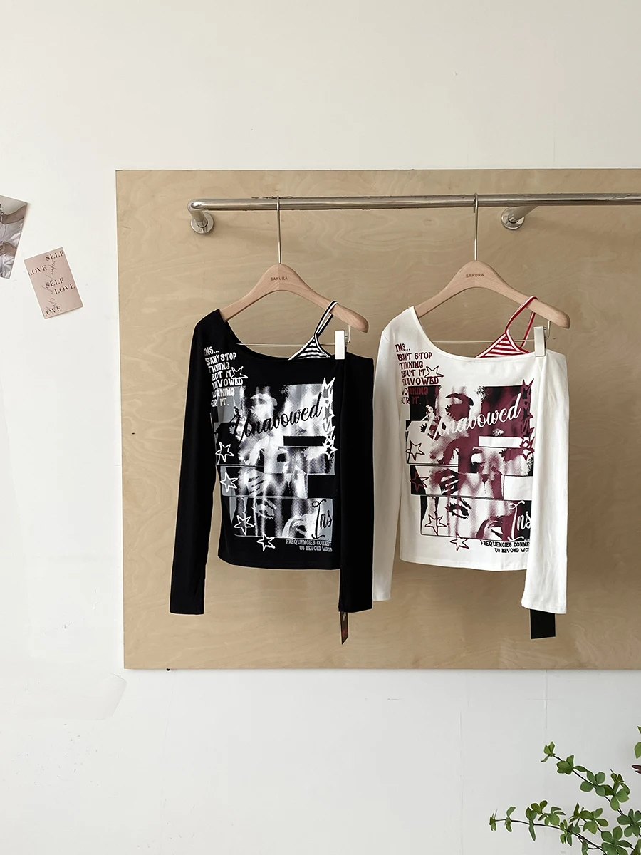 デザイン性のある長袖Tシャツ：アメリカンスタイルでくびれ効果を実現
