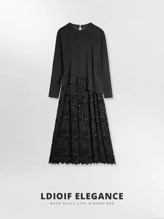 華やかな刺繍のフロントリボン付きドレス【立体感のあるフラワーボリューム・ウエストシェイプ・秋冬用】（セットアップ対応）