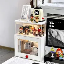 白色デスク用収納ラック【高級感・二層式・デスクトップ収納】