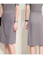 通勤風 アップリケ刺繍入り フィット感のあるタイトスカート【女性用・夏季・ミディ丈】（セットアップ対応）