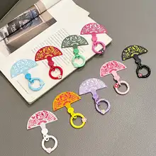 中国風ファン型スマホストラップクリップ【回転式・固定用パッド付き・充電に影響なし】