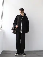 ジャケット ユニセックス コットン 無地 オーバーサイズ ベーシック ルーズ アウター CC03