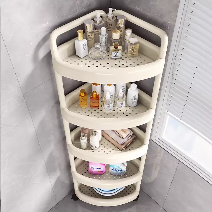 トライアングル型トイレ収納ラック【多層式・コーナーデザイン・バスルーム用】